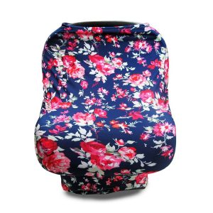 Multifunctional Enlarged Stroller Windshield Breastfeeding Towel Baby Seat Cover (Purple Flowers)