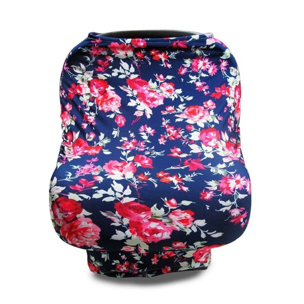 Multifunctional Enlarged Stroller Windshield Breastfeeding Towel Baby Seat Cover (Purple Flowers)