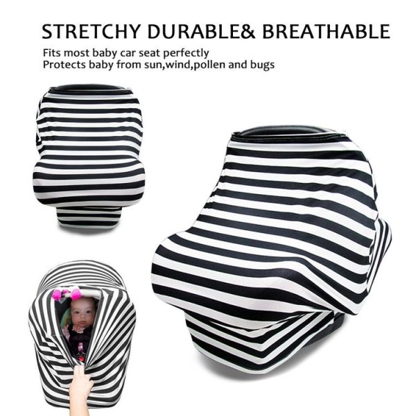 Multifunctional Enlarged Stroller Windshield Breastfeeding Towel Baby Seat Cover (Purple Flowers) - Image 5