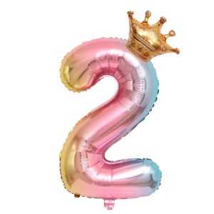 32-Inch Gradient Color Crown Digital Balloon Children Birthday Decoration Film Balloon (Number 2)