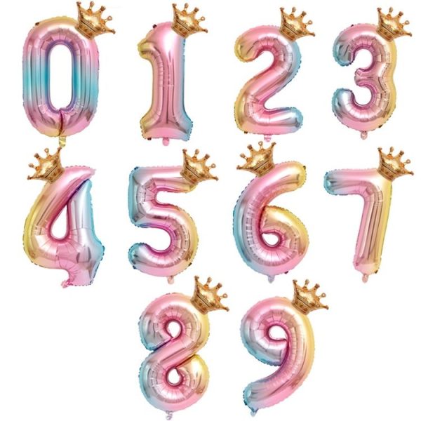 32-Inch Gradient Color Crown Digital Balloon Children Birthday Decoration Film Balloon (Number 2) - Image 2