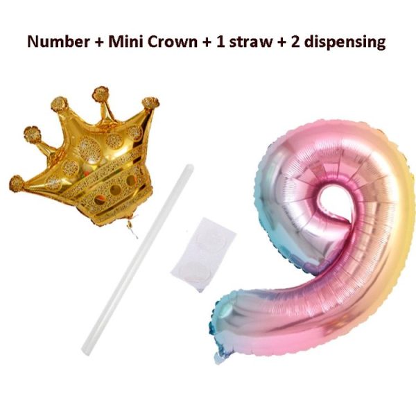 32-Inch Gradient Color Crown Digital Balloon Children Birthday Decoration Film Balloon (Number 2) - Image 3