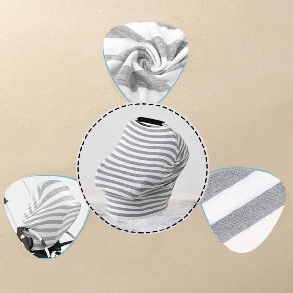 Multifunctional Cotton Nursing Towel Safety Seat Cushion Stroller Cover (Brown and White Stripes) - Image 3