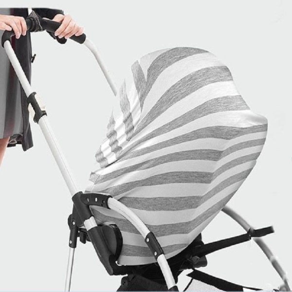 Multifunctional Cotton Nursing Towel Safety Seat Cushion Stroller Cover (Brown and White Stripes) - Image 5