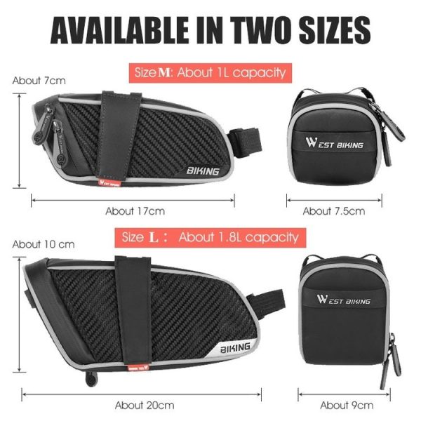 WEST BIKING Bicycle Waterproof Tail Bag Mountain Bike Riding Equipment Saddle Bag Small (Black Gray) - Image 3