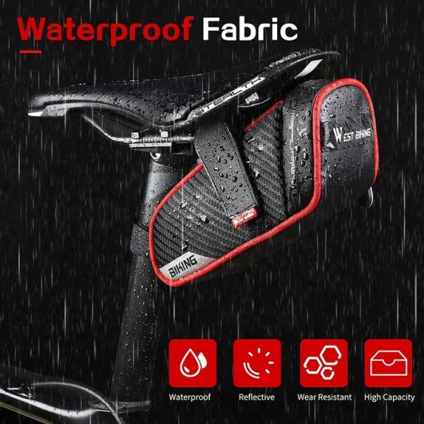 WEST BIKING Bicycle Waterproof Tail Bag Mountain Bike Riding Equipment Saddle Bag Small (Black Gray) - Image 7