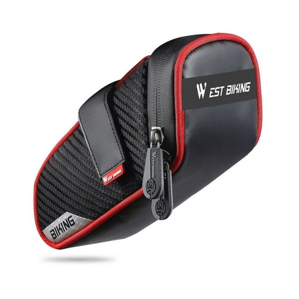 WEST BIKING Bicycle Waterproof Tail Bag Mountain Bike Riding Equipment Saddle Bag Large (Black Red) - Image 2
