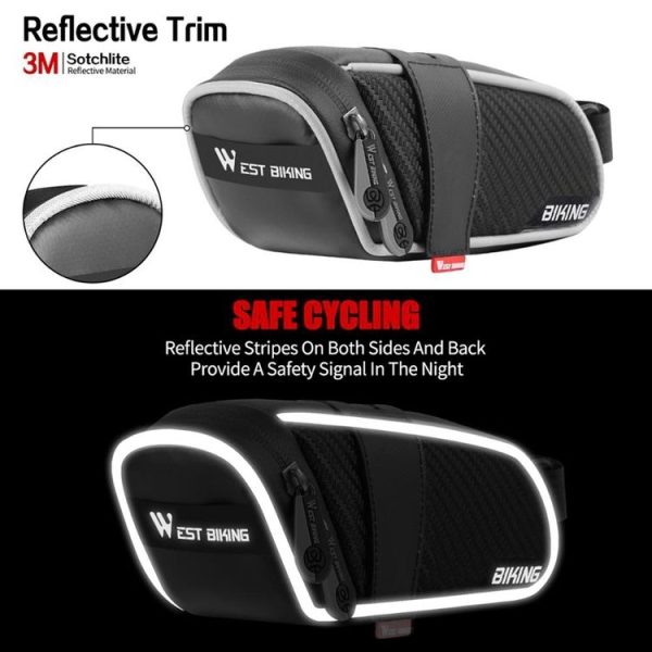 WEST BIKING Bicycle Waterproof Tail Bag Mountain Bike Riding Equipment Saddle Bag Large (Black Red) - Image 6