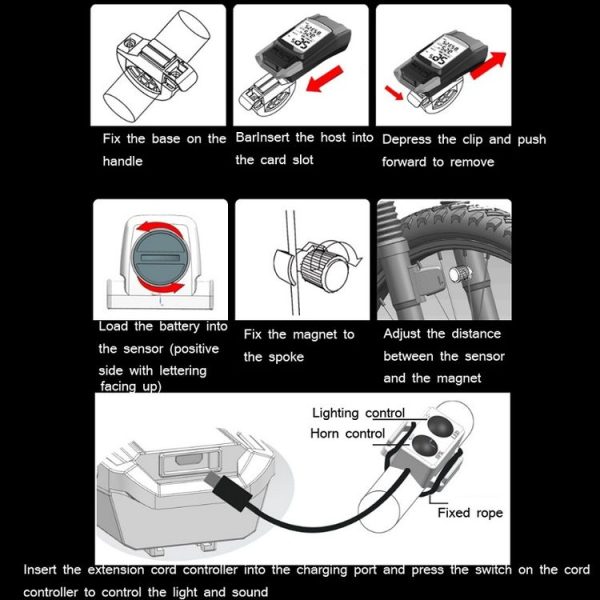 WEST BIKING 3 In 1 Wireless Bicycle Speedometer With Horn & Front Light Upgraded Version (Red) - Image 10