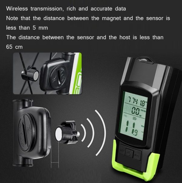 WEST BIKING 3 In 1 Wireless Bicycle Speedometer With Horn & Front Light Upgraded Version (Red) - Image 6