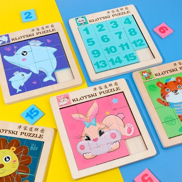2 PCS Cartoon Animal Double-Sided Klotski Puzzle Children Wooden Toy Early Education Jigsaw Puzzle (Tiger) - Image 11
