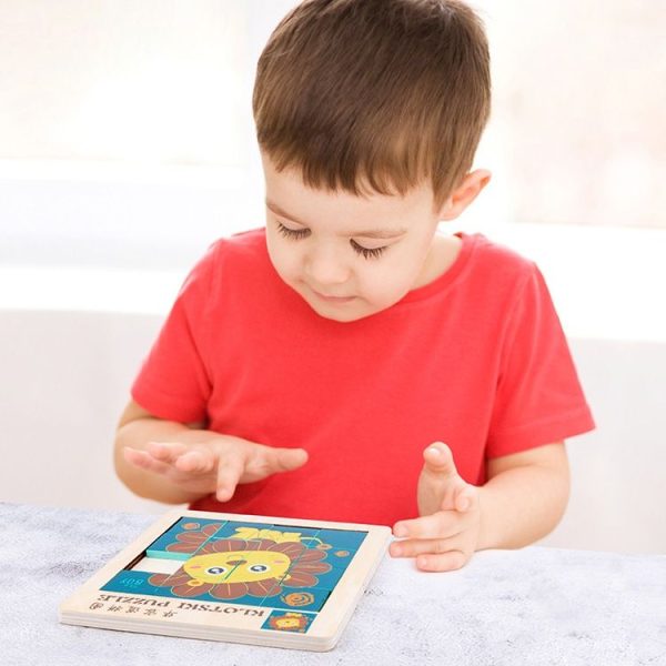 2 PCS Cartoon Animal Double-Sided Klotski Puzzle Children Wooden Toy Early Education Jigsaw Puzzle (Tiger) - Image 12