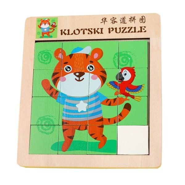 2 PCS Cartoon Animal Double-Sided Klotski Puzzle Children Wooden Toy Early Education Jigsaw Puzzle (Tiger) - Image 2