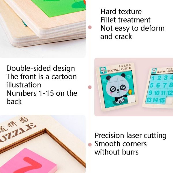 2 PCS Cartoon Animal Double-Sided Klotski Puzzle Children Wooden Toy Early Education Jigsaw Puzzle (Tiger) - Image 7