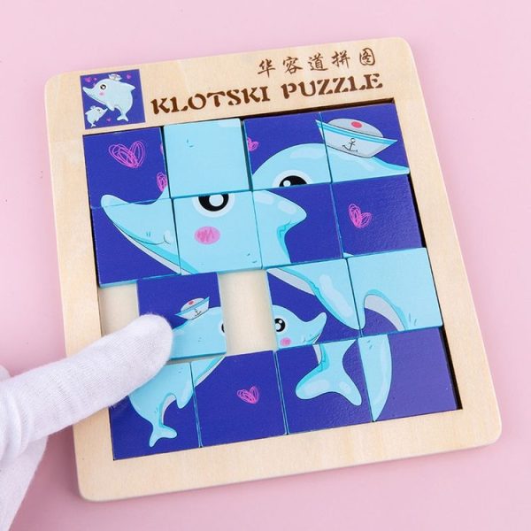 2 PCS Cartoon Animal Double-Sided Klotski Puzzle Children Wooden Toy Early Education Jigsaw Puzzle (Tiger) - Image 9
