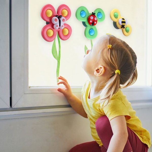 3 In 1 Fingertip Spinner Baby Rattle Three-Color Insect Sucker Turn And Turn Fun Baby Bath Toy - Image 6