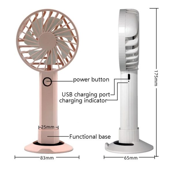 Y6 Hand-Held Small Fan Usb Rechargeable Desktop Portable Electric Fan (Pink) - Image 3