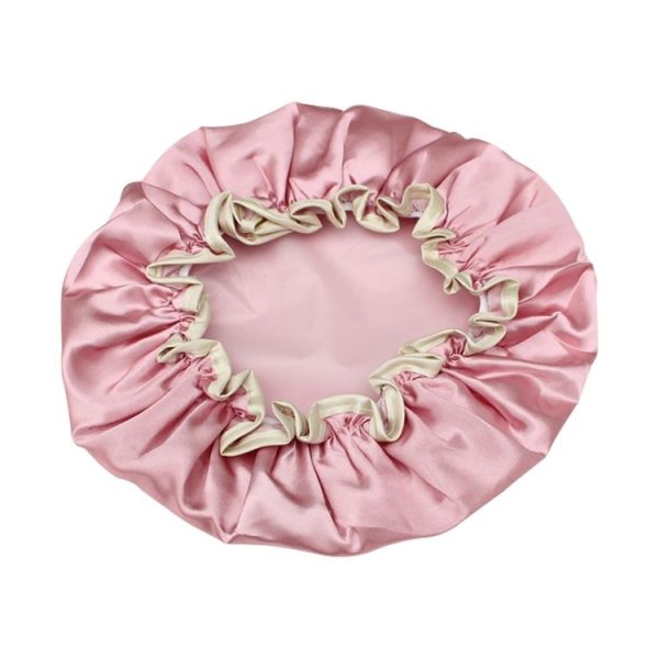 Lovely Thick Women Satin Colorful Double Waterproof Hair Cover Bathing Cap (Pink)