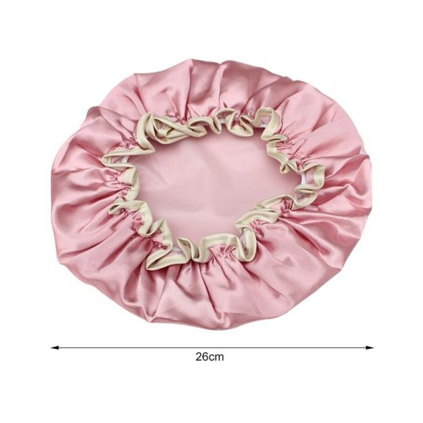 Lovely Thick Women Satin Colorful Double Waterproof Hair Cover Bathing Cap (Pink) - Image 2