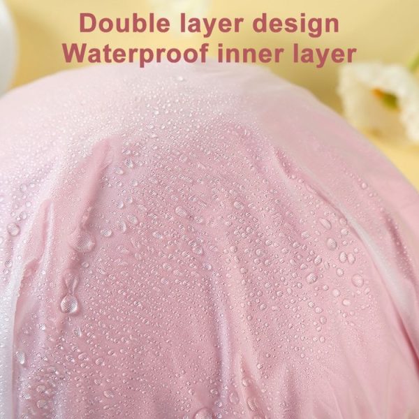 Lovely Thick Women Satin Colorful Double Waterproof Hair Cover Bathing Cap (Pink) - Image 5