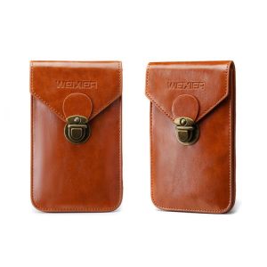2 PCS WEIXIER 8639 Outdoor Belt Phone Waist Bag Men Business Buckle Vertical Cover Purse Wallet (Khaki)
