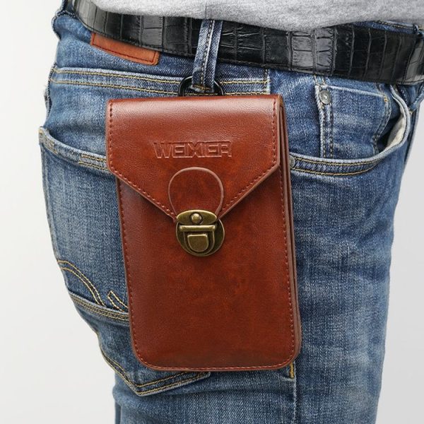 2 PCS WEIXIER 8639 Outdoor Belt Phone Waist Bag Men Business Buckle Vertical Cover Purse Wallet (Khaki) - Image 10
