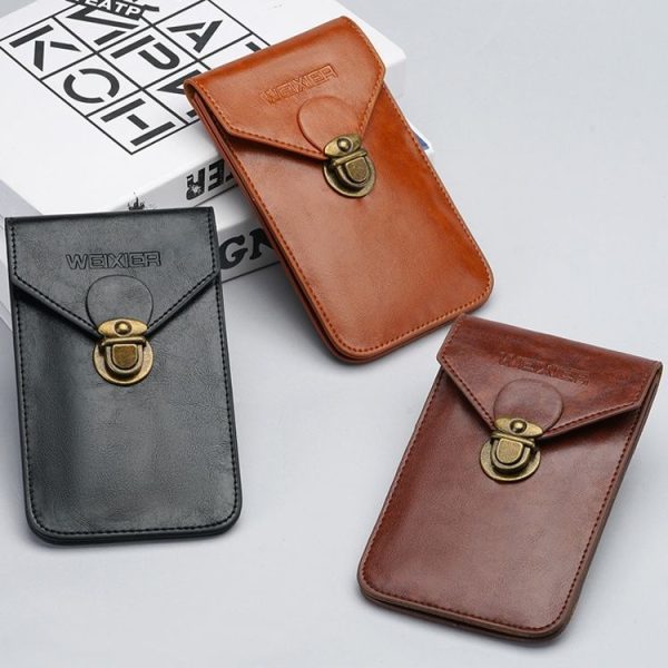 2 PCS WEIXIER 8639 Outdoor Belt Phone Waist Bag Men Business Buckle Vertical Cover Purse Wallet (Khaki) - Image 2