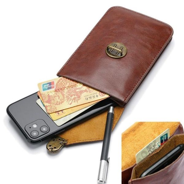 2 PCS WEIXIER 8639 Outdoor Belt Phone Waist Bag Men Business Buckle Vertical Cover Purse Wallet (Khaki) - Image 5
