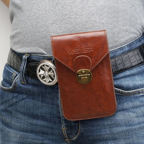 2 PCS WEIXIER 8639 Outdoor Belt Phone Waist Bag Men Business Buckle Vertical Cover Purse Wallet (Khaki) - Image 9