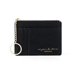 928801 Zipper Ladies Coin Purse Mini Keychain Multi-Card Card Holder (Black)