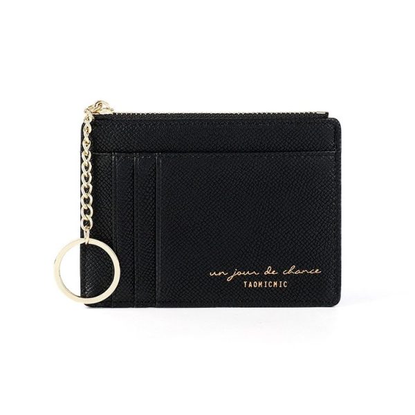 928801 Zipper Ladies Coin Purse Mini Keychain Multi-Card Card Holder (Black)