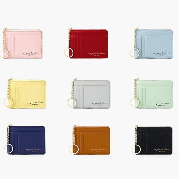 928801 Zipper Ladies Coin Purse Mini Keychain Multi-Card Card Holder (Black) - Image 2