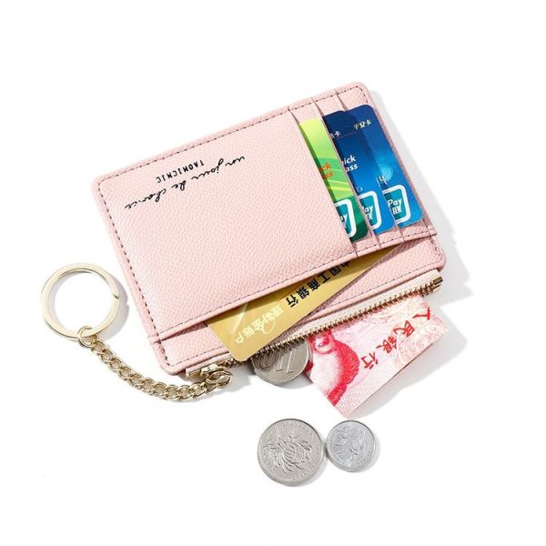 928801 Zipper Ladies Coin Purse Mini Keychain Multi-Card Card Holder (Black) - Image 4