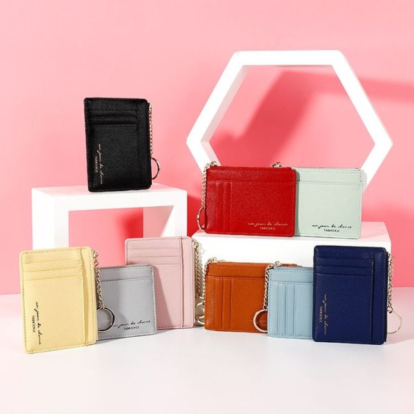 928801 Zipper Ladies Coin Purse Mini Keychain Multi-Card Card Holder (Black) - Image 7