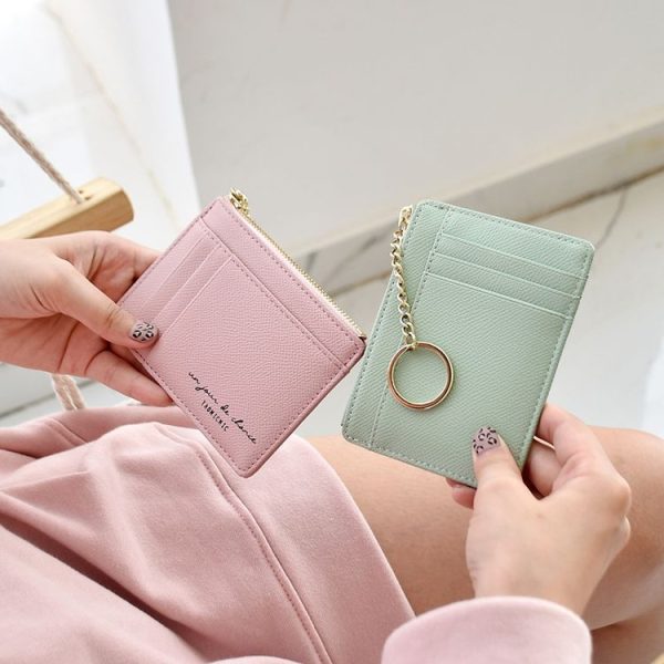 928801 Zipper Ladies Coin Purse Mini Keychain Multi-Card Card Holder (Black) - Image 8