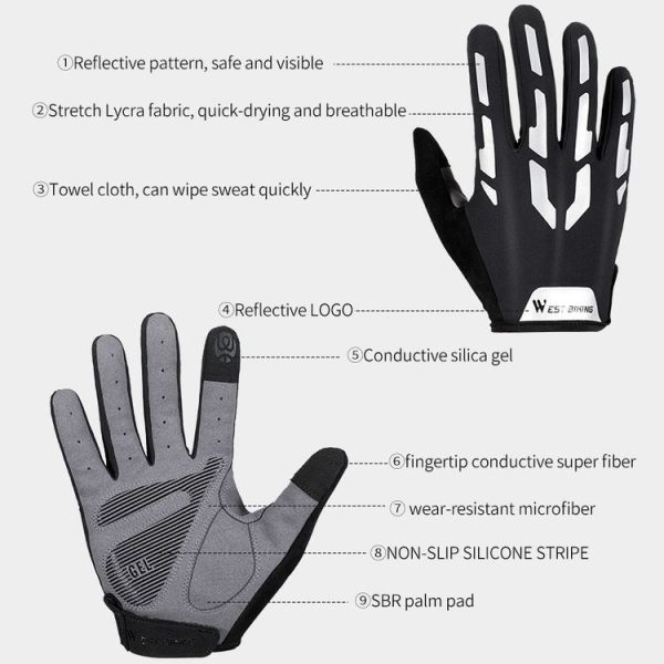WEST BIKING YP0211212 Riding Reflective Gloves Bicycle Full Finger Shock Absorption Breathable Gloves, Size: M - Image 3