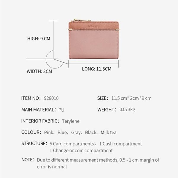 928010 Frosted All-Match Coin Purse Multi-Card Buckle Short Zipper Women Wallet (Blue) - Image 3