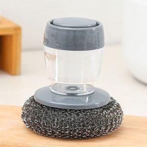 Multifunctional Push-Type Cleaning Brush Kitchen Detergent Automatic Liquid Addition Dishwashing Brush (Steel Ball Pot Brush)