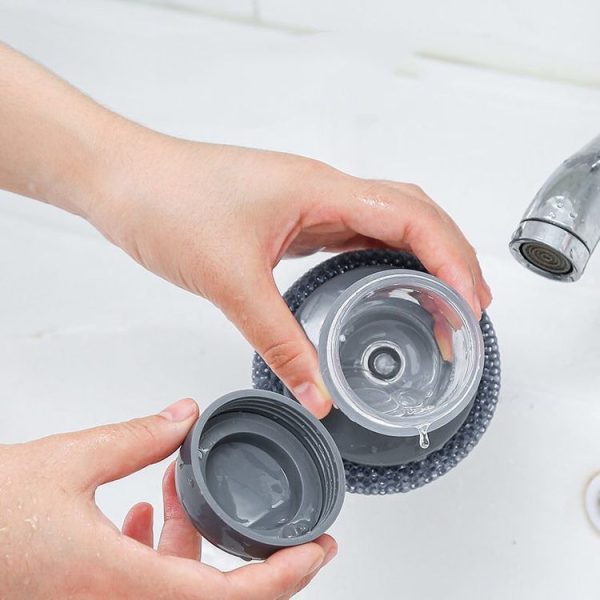 Multifunctional Push-Type Cleaning Brush Kitchen Detergent Automatic Liquid Addition Dishwashing Brush (Steel Ball Pot Brush) - Image 4