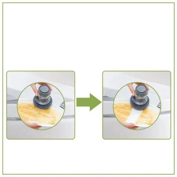 Multifunctional Push-Type Cleaning Brush Kitchen Detergent Automatic Liquid Addition Dishwashing Brush (Steel Ball Pot Brush) - Image 5