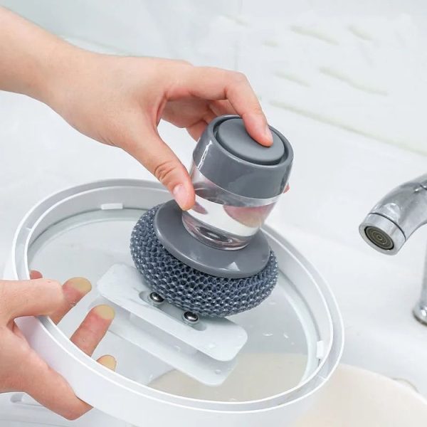 Multifunctional Push-Type Cleaning Brush Kitchen Detergent Automatic Liquid Addition Dishwashing Brush (Steel Ball Pot Brush) - Image 6