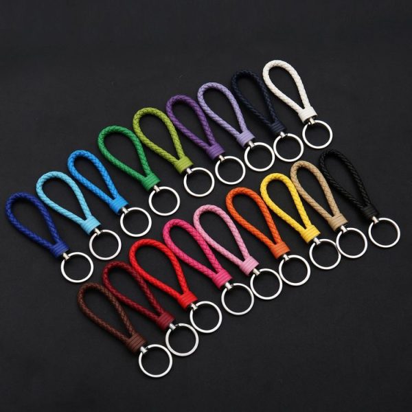Woven Leather Cord Keychain Car Pendant Leather Key Ring Baotou With Small Round Piece (Yellow) - Image 2