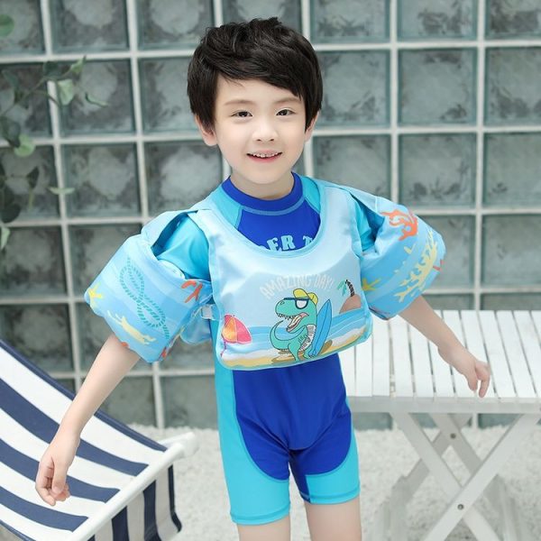 Vest-Style Children Life Jacket Baby Swimming Free Inflatable Arm Foam Life Buoy (Hip-hop Dinosaur)