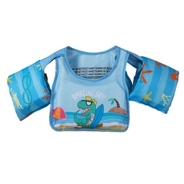 Vest-Style Children Life Jacket Baby Swimming Free Inflatable Arm Foam Life Buoy (Hip-hop Dinosaur) - Image 2