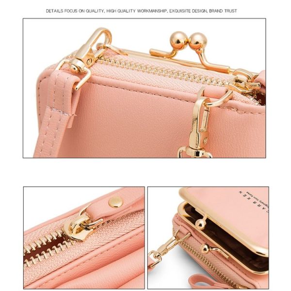 H2105 Multifunctional Plain Weave Mini Mobile Phone Bag Messenger Shoulder Bag (Shallow Purple) - Image 6