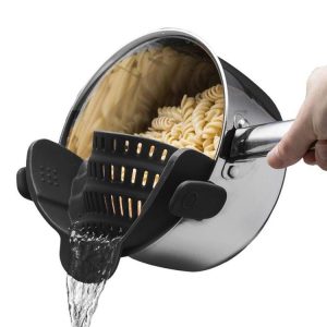 Wide Mouth Silicone Drainer Pot Side Drain To Block Fruit Noodle Strainer (Black)