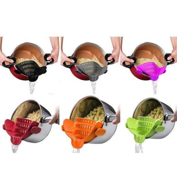 Wide Mouth Silicone Drainer Pot Side Drain To Block Fruit Noodle Strainer (Black) - Image 2