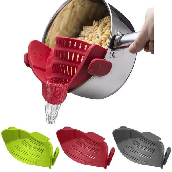 Wide Mouth Silicone Drainer Pot Side Drain To Block Fruit Noodle Strainer (Black) - Image 3