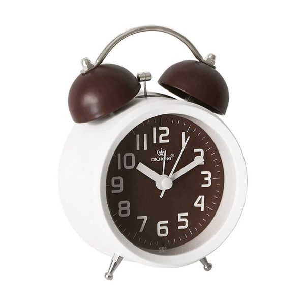 6016 Simple Bell Small Alarm Clock Students Learning Bedside Clock With Night Light (Coffee Color)