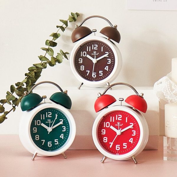 6016 Simple Bell Small Alarm Clock Students Learning Bedside Clock With Night Light (Coffee Color) - Image 2